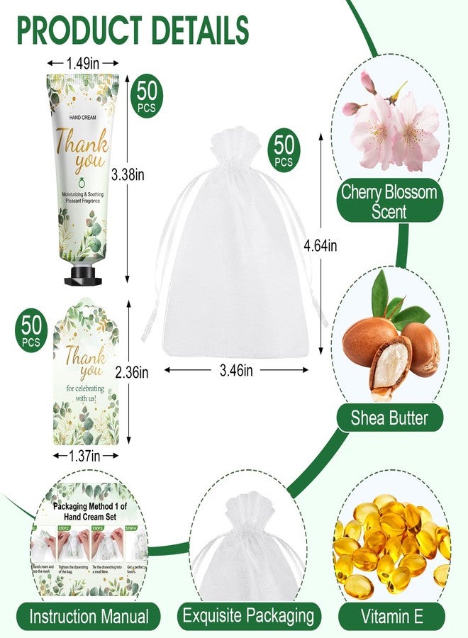 KONEUK 50 Pack Bulk Hand Cream Gifts Sets, Wedding Party Favors, Bridal Shower Gifts and Baby Shower Party Favors for Guests with Organza Bag and Thank You Card, Bulk Thank You Gifts for Women(Eucalyptus) - Image 3